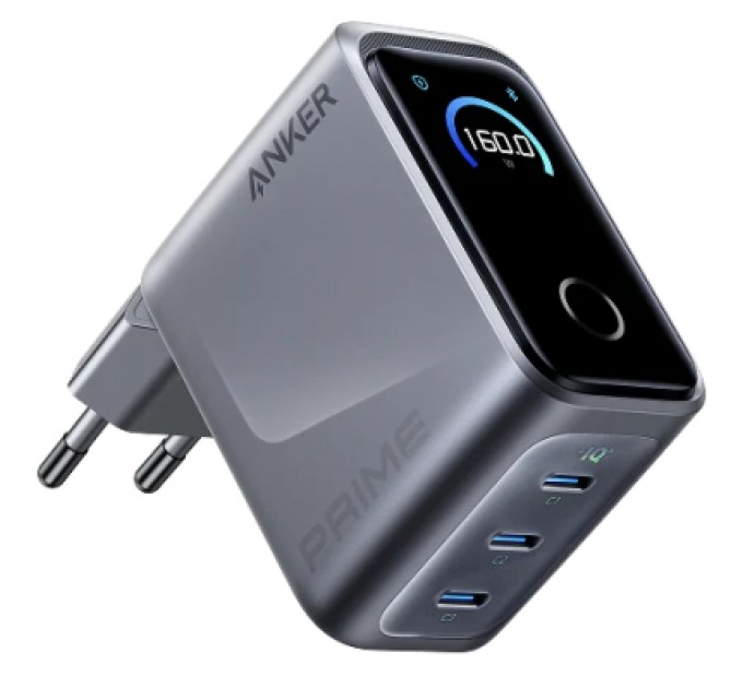 Зарядний пристрій Anker 3xUSB-C PD3.1 160W GaNPrime w Display silver (A2687341)