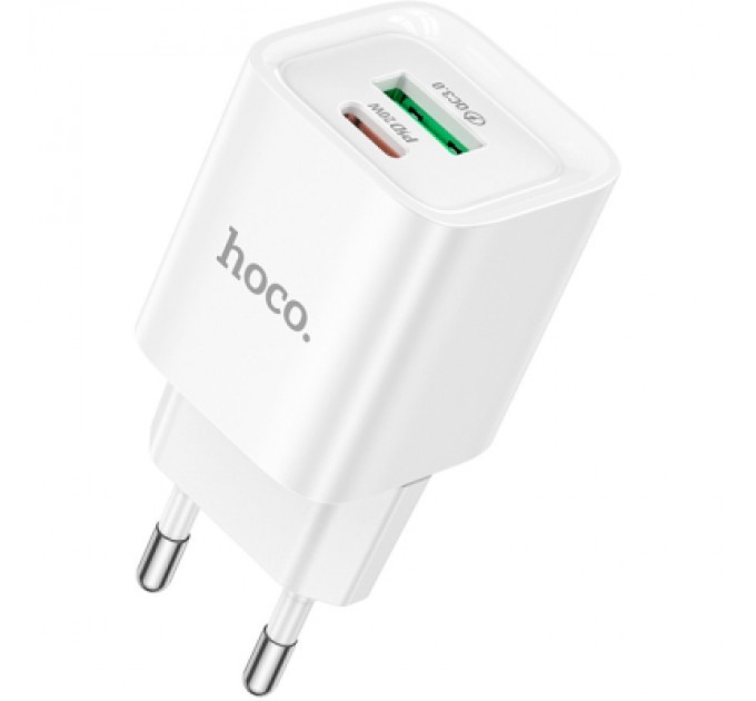 Зарядний пристрій HOCO C147A Charm 1xUSB-C PD20W + 1xUSB QC3.0 White (6942007630276)
