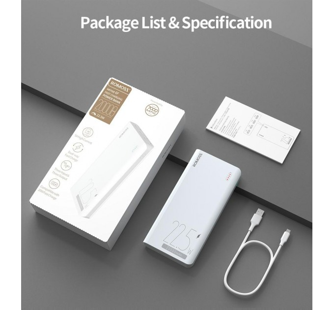 Універсальна мобільна батарея Romoss Sense6F 20000mAh 22.5W White (PPH80-611-1121H)