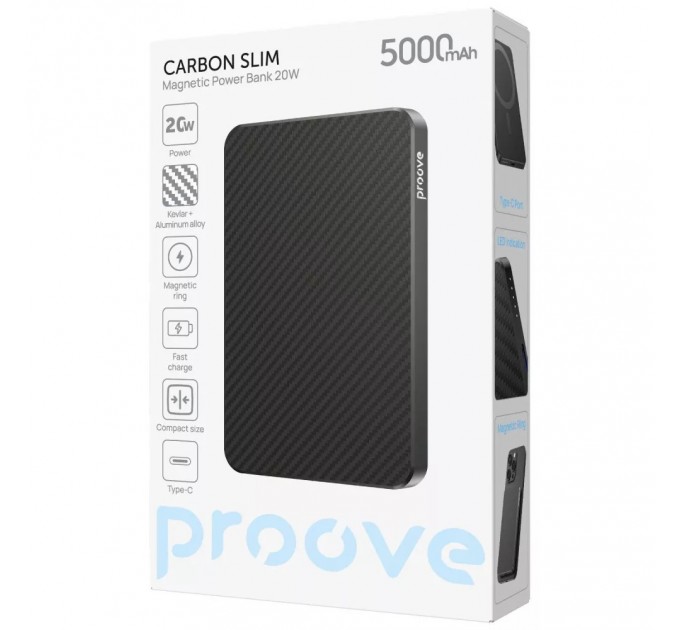 Універсальна мобільна батарея Proove Carbon Slim 20W 5000mAh Black (PBCS20010001)