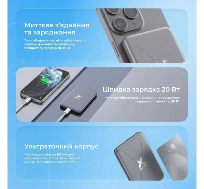 Універсальна мобільна батарея Proove X-Core 20W 5000mAh Gray (PNXC20010003)
