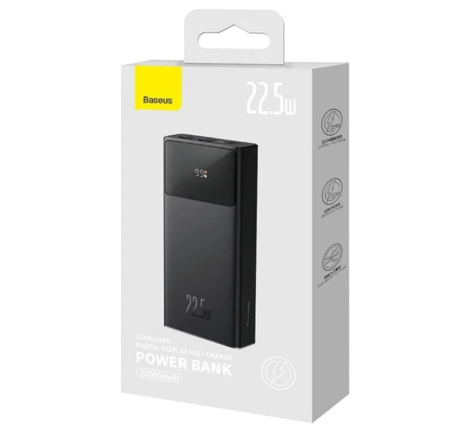 Baseus Універсальна мобільна батарея Baseus Star Lord Digital Display 20000mAh, 22.5W Black (PPXJ080001)