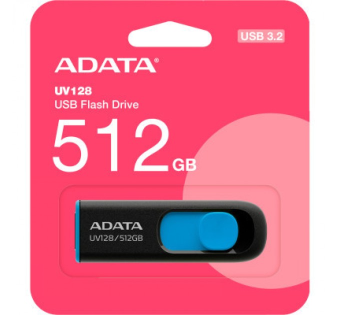 USB флеш накопичувач ADATA 512GB AUV 128 Black/Blue USB 3.2 (AUV128-512G-RBE)