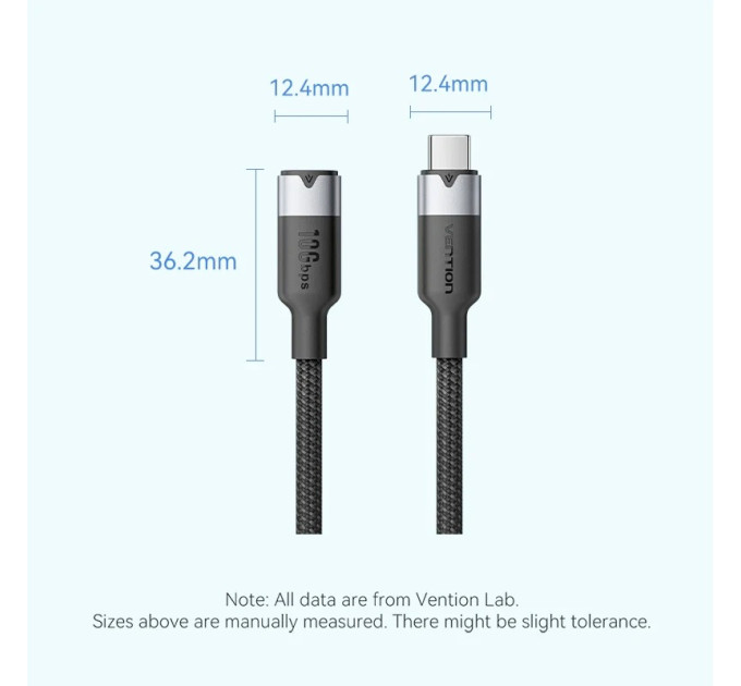 Vention Кабель Vention USB Type-C - USB Type-C (M/F), 100W, 5A, 0.5 м, Black (TRFBD)