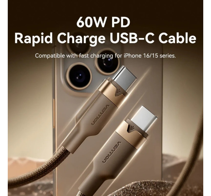 Vention Кабель Vention USB Type-C - USB Type-C (M/M), 60W, 3A, 2 м, Copper (TRDJH)