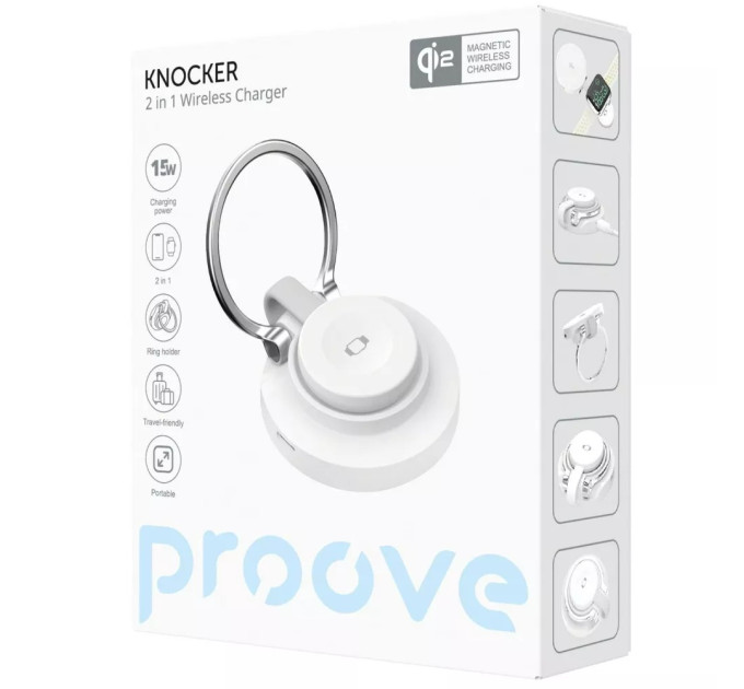 Proove Бездротовий зарядний пристрій Proove Knocker 2 in 1 Qi2 15W White (WSPK15012002)