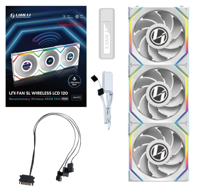 Lian Li Вентилятор Lian Li Uni Fan SL Wireless LCD 120-3 Reverse White (G99.12RSLLCD1W3W.00)