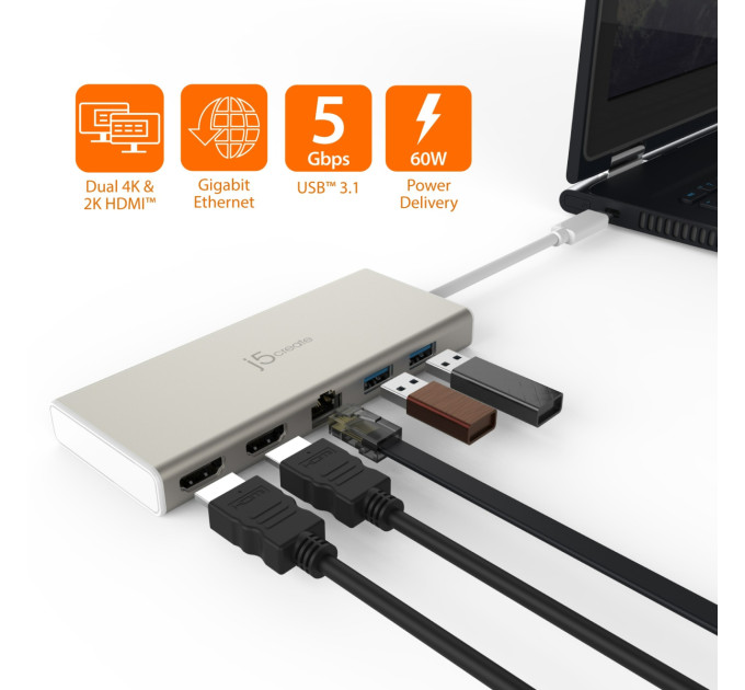 J5create Док-станція J5create USB-C 6-в-1 (JCD381-N)