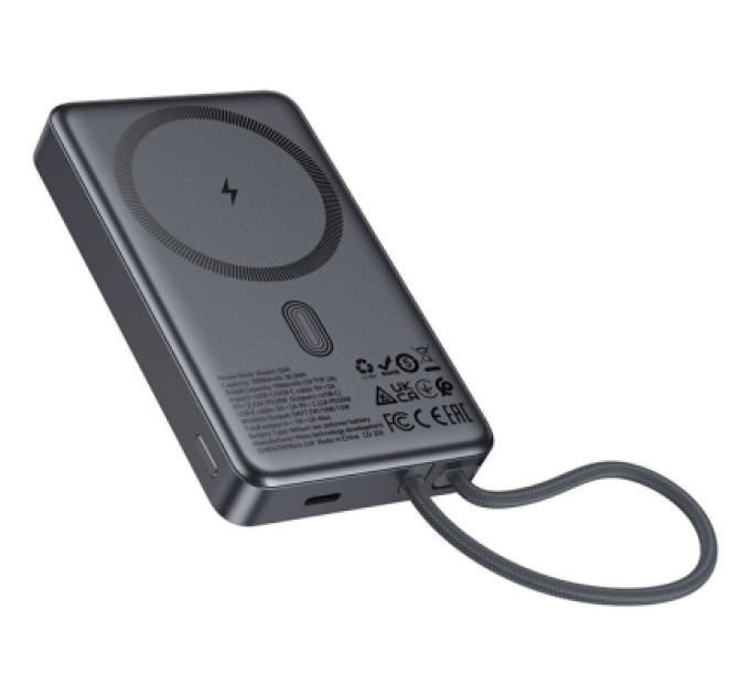 HOCO Батарея універсальна HOCO 10000 mAh Origen Dual PD/20W Magnetic with cable Type-C Metal Gray (Q44 / 714983)