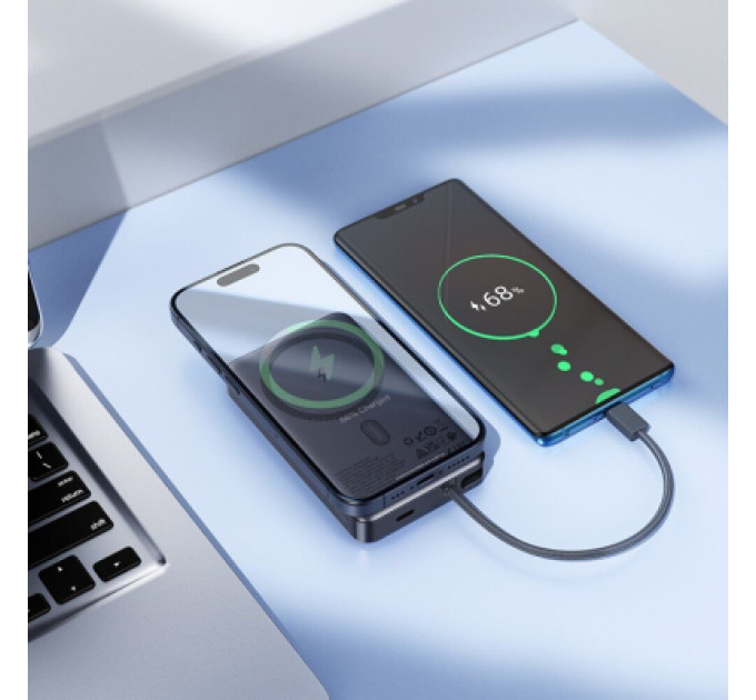 HOCO Батарея універсальна HOCO 10000 mAh Origen Dual PD/20W Magnetic with cable Type-C Metal Gray (Q44 / 714983)