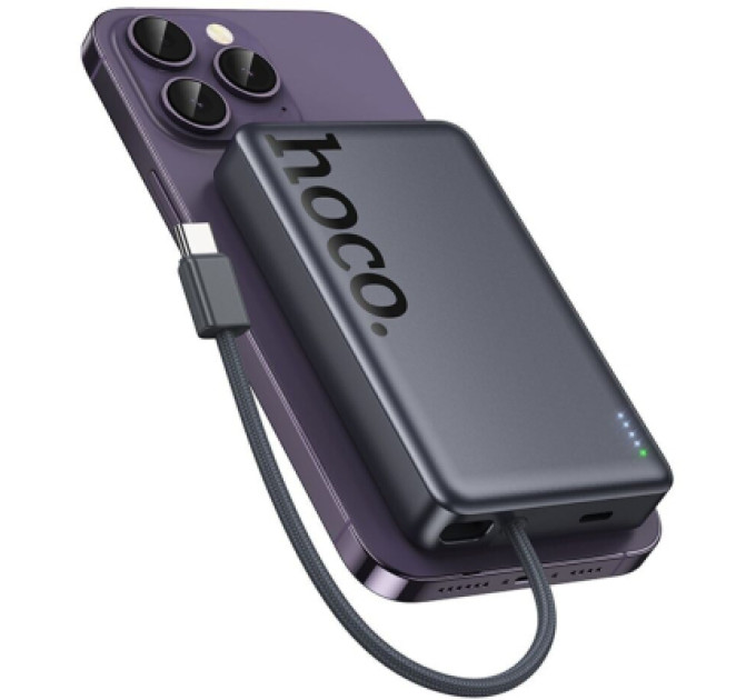 HOCO Батарея універсальна HOCO 10000 mAh Origen Dual PD/20W Magnetic with cable Type-C Metal Gray (Q44 / 714983)