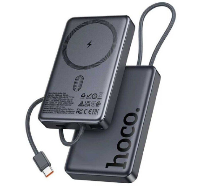 HOCO Батарея універсальна HOCO 10000 mAh Origen Dual PD/20W Magnetic with cable Type-C Metal Gray (Q44 / 714983)