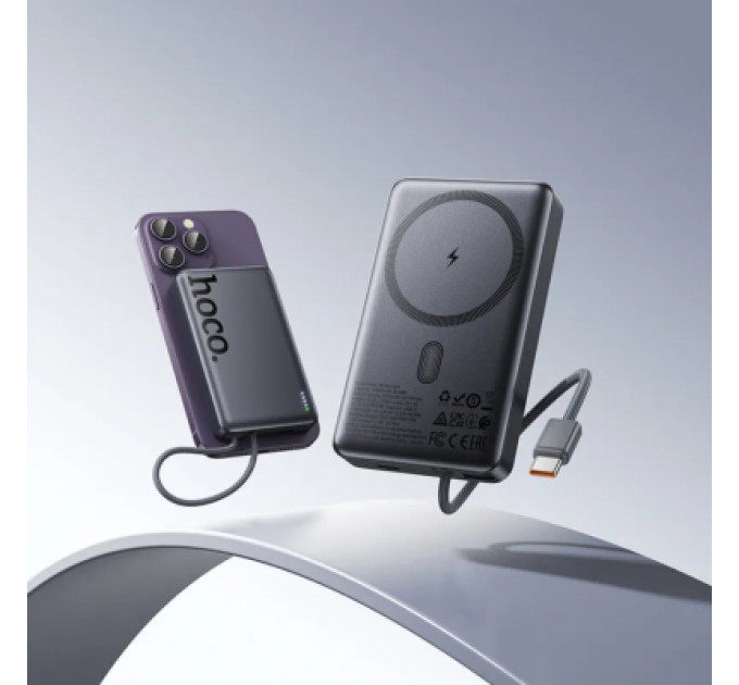 HOCO Батарея універсальна HOCO 10000 mAh Origen Dual PD/20W Magnetic with cable Type-C Metal Gray (Q44 / 714983)