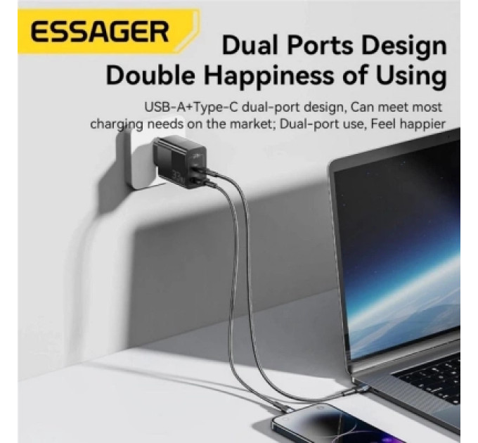 Essager Зарядний пристрій 1xUSB-C + 1xUSB 33W Essager (ECTAC-PCB01-P)