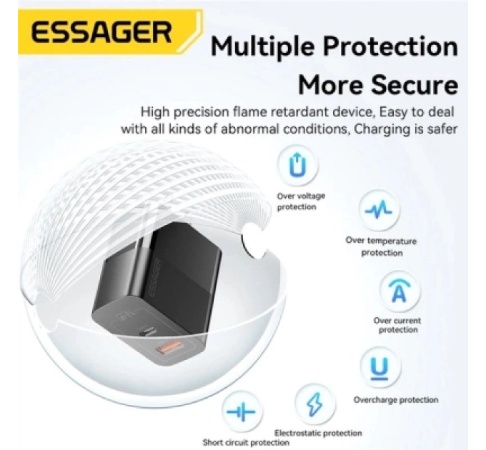 Essager Зарядний пристрій 1xUSB-C + 1xUSB 33W Essager (ECTAC-PCB01-P)