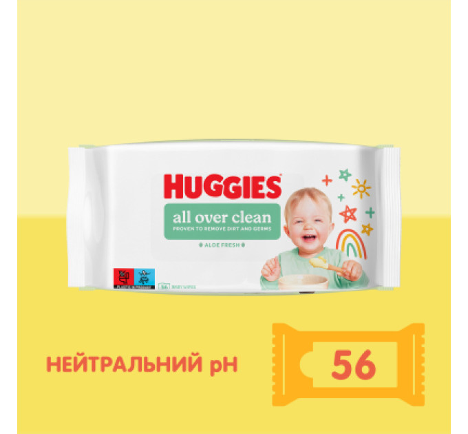 Huggies Дитячі вологі серветки Huggies OverClean 56 шт (5029053567822)