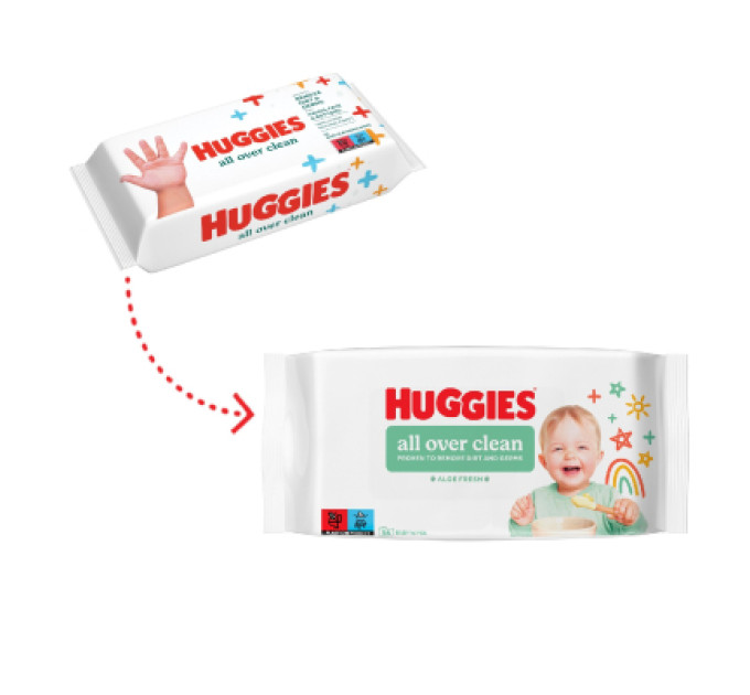 Huggies Дитячі вологі серветки Huggies OverClean 56 шт (5029053567822)