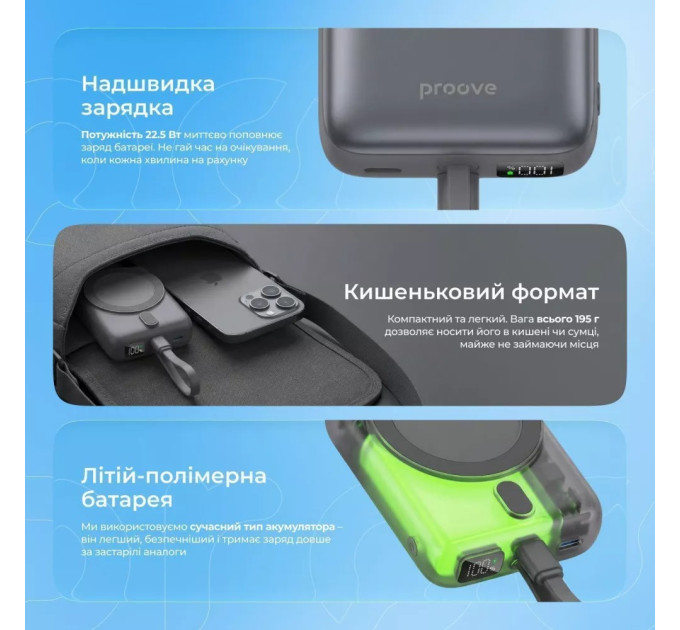 Proove Універсальна мобільна батарея Proove Neutron 22.5W 10000mAh Silver/White (PBNE22022206)
