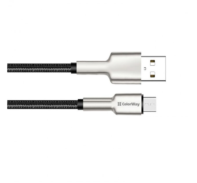 Кабель ColorWay USB - micro USB (M/M), Metal Head, 2.4 А, 1 м, Black (CW-CBUM046-BK)