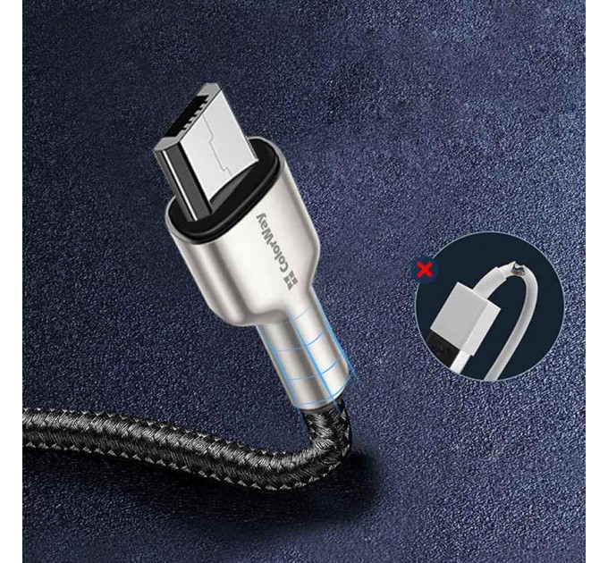 Кабель ColorWay USB - micro USB (M/M), Metal Head, 2.4 А, 1 м, Black (CW-CBUM046-BK)