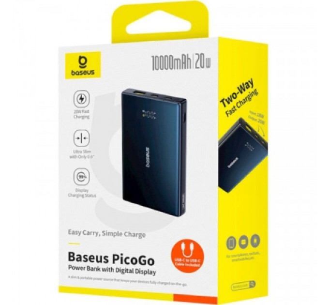 Батарея універсальна Baseus 10000mAh PicoGo 20W PD, QC, USB-A, 2*USB-C, Black (P10076801123-00)