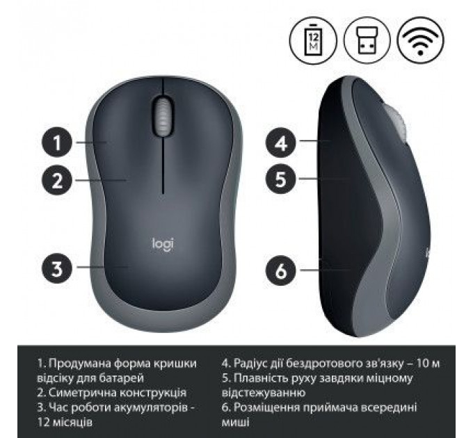 Мишка Logitech M185 swift grey (910-002238)