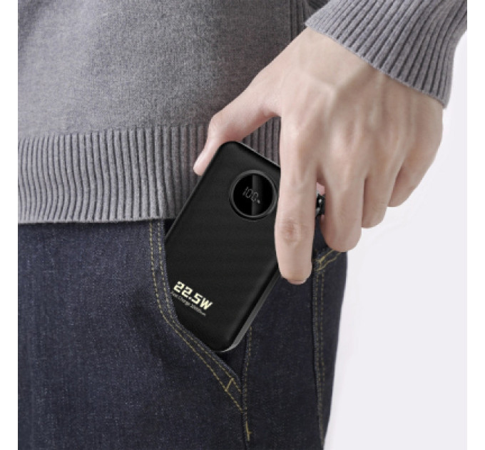 Dudao Батарея універсальна Dudao 20000mAh K14+ 22.5W, PD, QC, USB-A, USB-C(In/Out), with built-in USB-C/Lightning cables, Black (6977196680016)