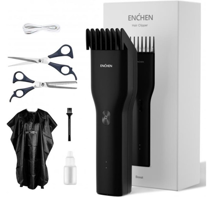 Enchen Машинка для стрижки Xiaomi Enchen Boost Black Set + Пеньюар і ножниці
