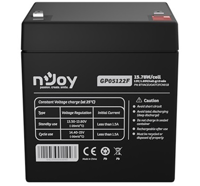 nJoy Акумуляторна батарея Njoy GP05122F 12V 5AH (BTVACEUOBTO2FCW01B) AGM