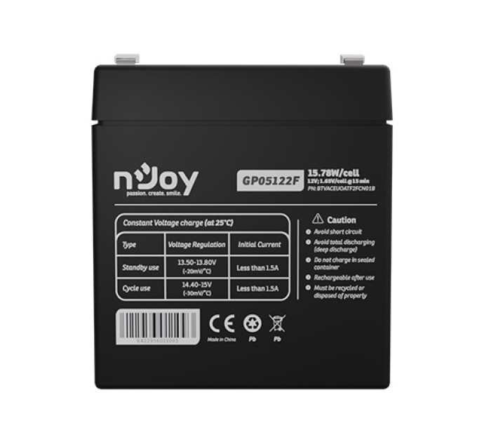 nJoy Акумуляторна батарея Njoy GP05122F 12V 5AH (BTVACEUOBTO2FCW01B) AGM