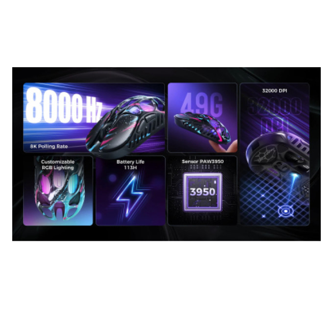 GravaStar Мишка GravaStar Mercury X Pro 8K RGB Wireless/Bluetooth/USB Neon Graffiti (GS_X_PRO_CG_BLK)