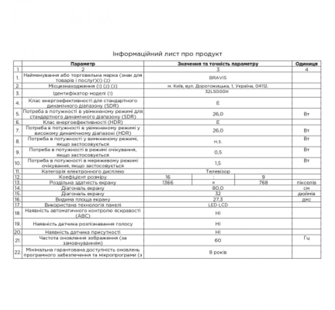 Телевізор Bravis 32L5000H