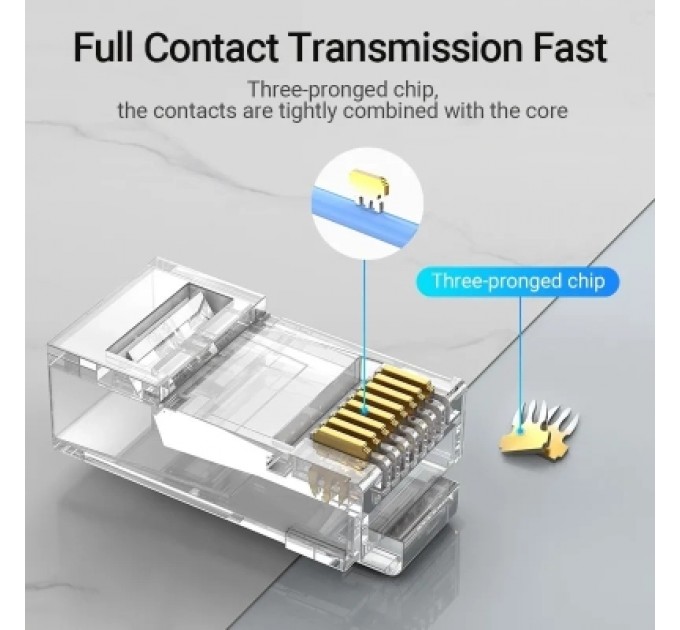 Конектор Cat.6 UTP RJ45 Modular Plug Transparent 10 Pack VENTION (IDDR0-10)