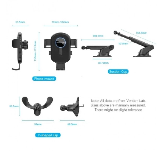 Універсальний автотримач VENTION 4.7-7.2" з присокою, чорний (KCOB0)