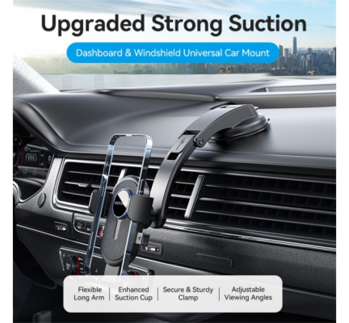 Універсальний автотримач VENTION 4.7-7.2" затискач One Touch, присока, чорний (KSCB0)