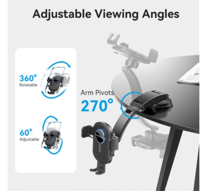 Універсальний автотримач VENTION 4.7-7.2" затискач One Touch, присока, чорний (KSCB0)