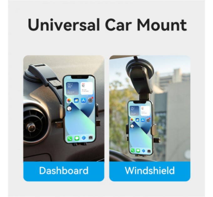 Універсальний автотримач VENTION 4.7-7.2" затискач One Touch, присока, чорний (KSCB0)