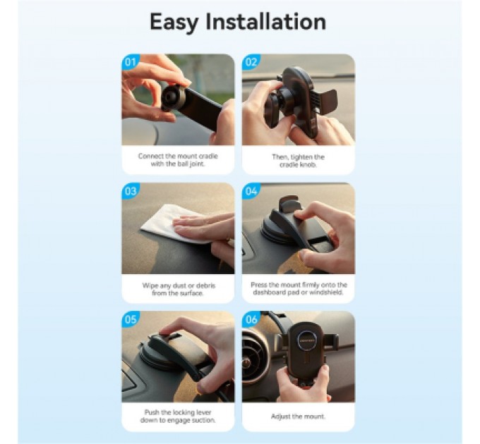 Універсальний автотримач VENTION 4.7-7.2" затискач One Touch, присока, чорний (KSCB0)