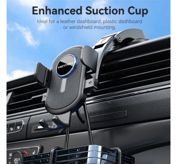 Універсальний автотримач VENTION 4.7-7.2" затискач One Touch, присока, чорний (KSCB0)