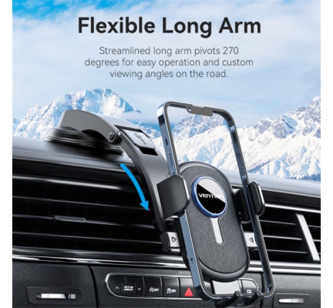 Універсальний автотримач VENTION 4.7-7.2" затискач One Touch, присока, чорний (KSCB0)