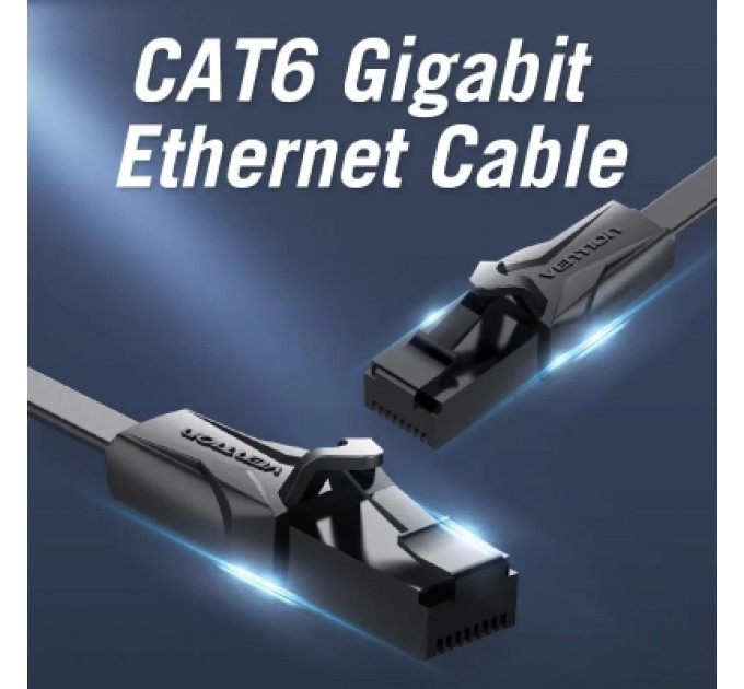 Патч-корд Flat Cat.6 UTP Patch Cable 0.75M Black VENTION (IBABE)