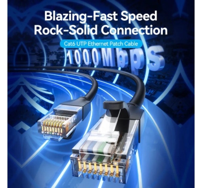 Патч-корд Flat Cat.6 UTP Patch Cable 1M Black VENTION (IBABF)