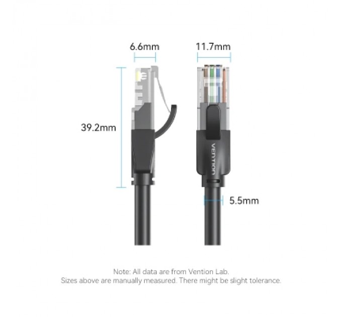 Патч-корд Cat.6 UTP Patch Cable 1M Black VENTION (IBEBF)