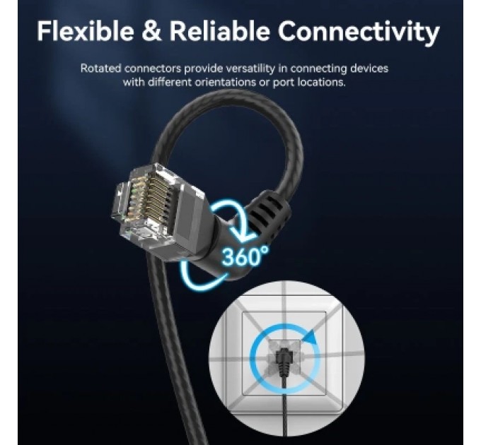 Патч-корд Cat6A UTP Rotate Right Angle Ethernet Patch Cable 1.5M Black Slim Type VENTION (IBOBG)