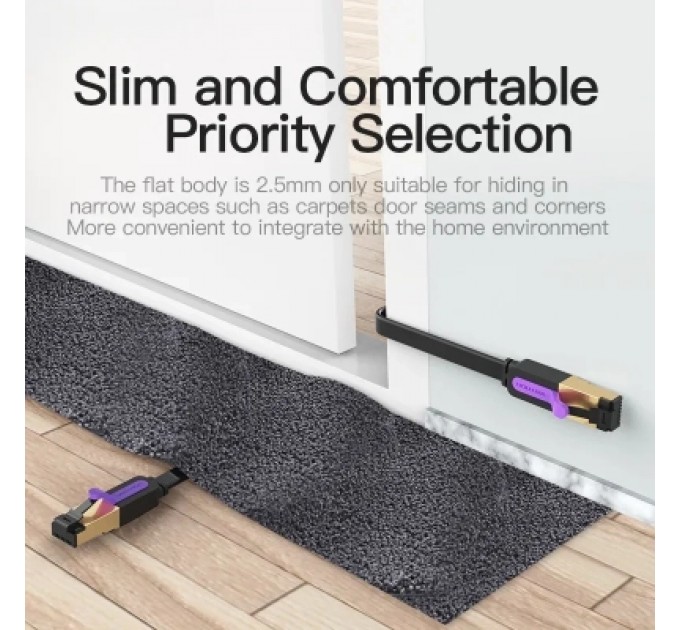 Патч-корд Flat Cat.7 Patch Cable 1M Black VENTION (ICABF)