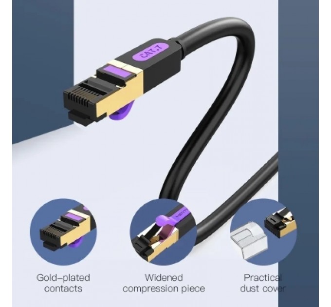 Патч-корд Cat.7 SFTP Patch Cable 1M Black VENTION (ICDBF)