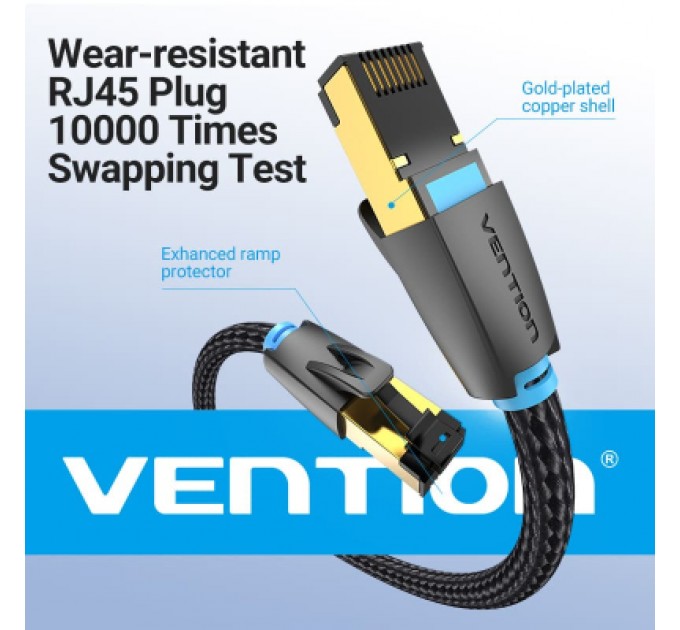 Патч-корд Cotton Braided Cat.8 SFTP Patch Cable 1M Black VENTION (IKGBF)