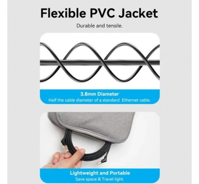 Патч-корд Cat8 STP Rotate Right Angle Ethernet Patch Cable 1M Black Slim Type VENTION (IKLBF)