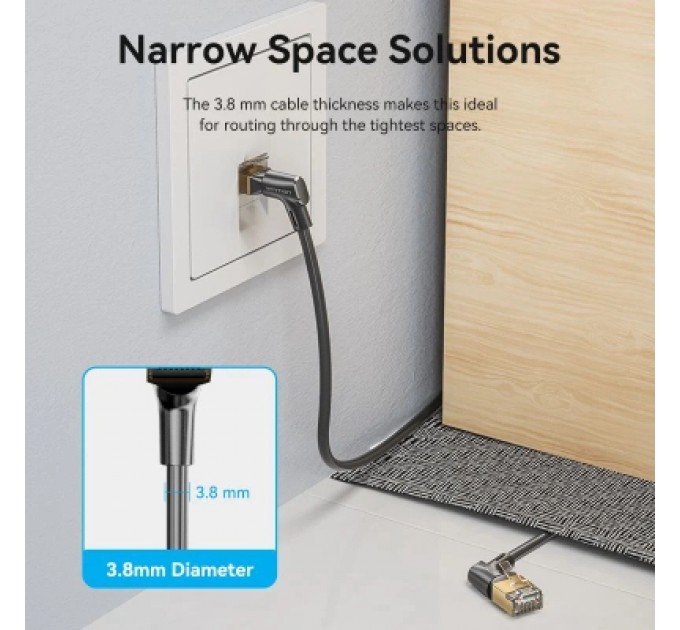 Патч-корд Cat8 STP Rotate Right Angle Ethernet Patch Cable 1M Black Slim Type VENTION (IKLBF)