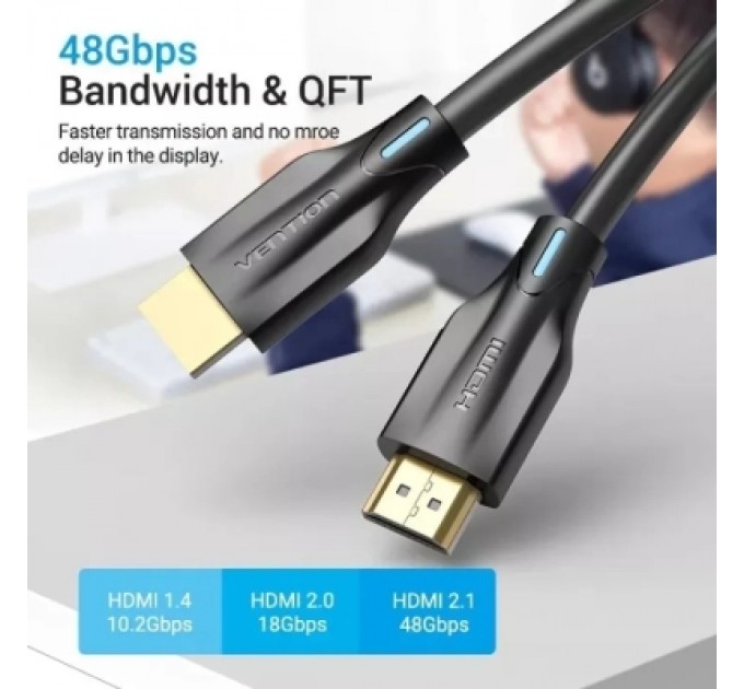 Кабель мультимедійний HDMI Male to Male 8K HD Cable 10M Black VENTION (AANBL)